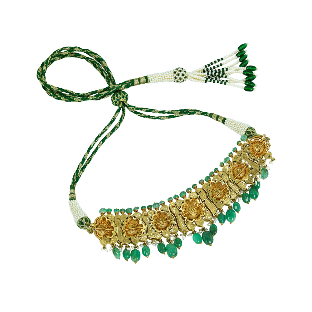 Victorian Rose-Cut Diamond Choker Set with Emerald Beads